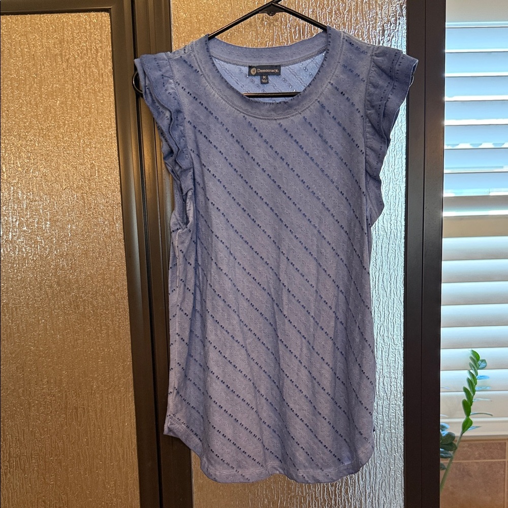 Democracy Light Blue Diagonal Stripe Ruffle Tank